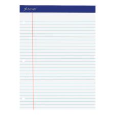 Ampad Perforated 3-Hole Punched Dual Writing Pad, Legal Wide Rule, 8 1/2" x 11 3/4", White, 100 Sheets