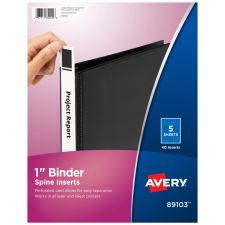 Avery Binder Spine Inserts, 89103, For 1" Ring Binders With 1.4" Spine Width, White, Pack Of 40