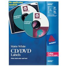 Avery CD/DVD Print-to-the-Edge Labels, 6692, Round, 4.65" Diameter, White, 30 Disc Labels And 60 Spine Labels