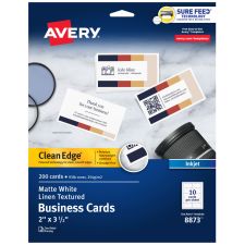 Avery Clean Edge Printable Business Cards With Sure Feed Technology For Inkjet Printers, 2" x 3-1/2", White Linen Textured, Pack Of 200 Blank Cards