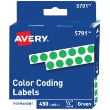 Avery Color-Coding Permanent Labels, Non-Printable, Round, 1/4" Diameter, Green, Pack Of 450 Dot Stickers