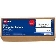 Avery Continuous Form Permanent Address Labels, 4013, Rectangle, 3 1/2" x 15/16", White, Pack Of 5,000