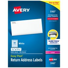 Avery Easy Peel Address Labels With Sure Feed Technology, 5167, Rectangle, 1/2" x 1-3/4", Matte White, Box Of 8,000