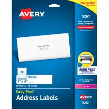 Avery Easy Peel Address Labels With Sure Feed Technology, 5261, Rectangle, 1" x 4", Matte White, Pack Of 500
