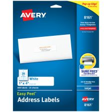 Avery Easy Peel Address Labels With Sure Feed Technology, 8161, Rectangle, 1" x 4", Matte White, Pack Of 500