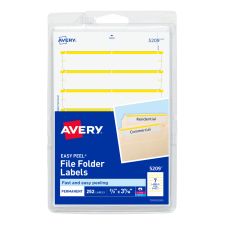 Avery File Folder Labels On 4" x 6" Sheet With Easy Peel, 5209, Rectanlge, 2/3" x 3-7/16", White With Yellow Color Bar, Pack Of 252 Labels