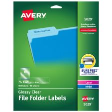 Avery File Folder Labels, Sure Feed Technology, Permanent Adhesive, Glossy Clear, 2/3 x 3-7/16, 450 Labels (5029)