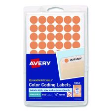 Avery Handwrite Only Self-Adhesive Removable Round Color-Coding Labels, 0.5" dia, Neon Orange, 60/Sheet, 14 Sheets/Pack, (5062)