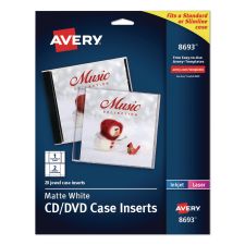 Avery Inkjet CD/DVD Jewel Case Inserts, Matte White, 20/Pack
