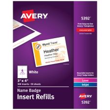 Avery Laser Name Badge Inserts, 3" x 4", Box Of 300