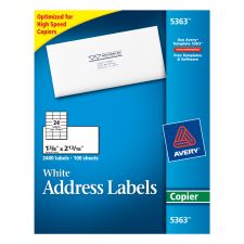 Avery Mailing Labels for Copiers - Permanent Adhesive - 1 3/8" Width x 2 13/16" Length - Rectangle - White - 2400 / Box