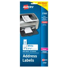Avery Mini-Sheets Address Labels, 2160, Rectangle, 1" x 2-5/8", White, Pack Of 200 Labels