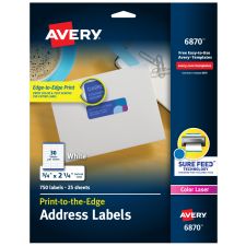 Avery Print-to-the-Edge Copier Address Labels - 3/4"x 2 1/4" - Permanent Adhesive - Rectangle - Laser - 6870