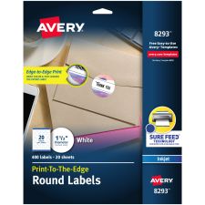 Avery Print-to-the-Edge Labels With Sure Feed Technology, 8293, Round, 1-1/2", Pack Of 400 Labels
