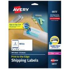 Avery Print-To-The-Edge Permanent Laser Shipping Labels, 6873, 2" x 3 3/4", White, Pack Of 200