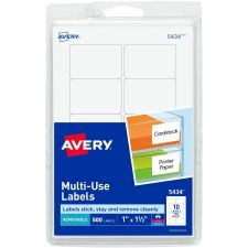 Avery Removable Labels, 5434, Rectangle, 1" x 1-1/2", White, Pack Of 500