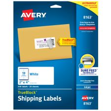 Avery TrueBlock Shipping Labels With Sure Feed Technology, 8163, Rectangle, 2" x 4", Pack Of 250