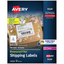 Avery Waterproof Labels, 3-1/3" x 4" , 300 Total (05524)