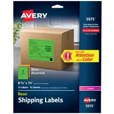 Avery Assorted Neon Shipping Labels, 8-1/2" x 11" , 15 Labels (5975)