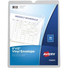 Avery File Envelopes, Travel Document Organizer, Holds Up To 60 Sheets, 9" x 12", Clear, 10 Vinyl Envelopes
