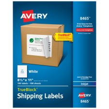 Avery Permanent Full-Sheet Labels, 8465, Inkjet, 8 1/2" x 11", White, Box Of 100