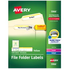 Avery Permanent TrueBlock File Folder Labels with Sure Feed Technology, 0.66 x 3.44, Yellow/White, 30/Sheet, 50 Sheets/Box
