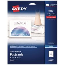 Avery Photo-Quality Printable Postcards, Inkjet, 74 lb, 4.25 x 5.5, Glossy White, 100 Cards, 4 Cards/Sheet, 25 Sheets/Pack