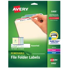 Avery Removable File Folder Labels, Laser, 6466, 2/3" x 3 7/16", Assorted Colors, Box Of 750