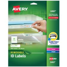 Avery Removable ID Labels With Sure Feed Technology, 6467, Rectangle, 1/2" x 1-3/4", White, Pack Of 2,000