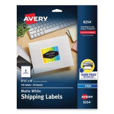 Avery White Shipping Labels, Sure Feed(R), 3-1/3" x 4" , 120 Labels (8254)