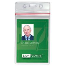Baumgartens Sealable Vertical Badge Holder, 3 3/4" x 2 5/8", Clear, Pack Of 50