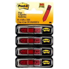 Post-it Notes Arrow Flags, " Sign Here", 1/2", Red, 20 Flags Per Pad, Pack Of 4 Pads