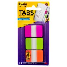 Post-it Notes Durable Filing Tabs, 1" x 1-1/2", Green/Orange/Pink, 22 Flags Per Pad, Pack Of 3 Pads