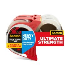 Scotch Heavy Duty Shipping Packing Tape, 4 Tape Rolls with Dispensers, 1 7/8 in x 54.6 yd, 3" Core, Designed - 38504RD