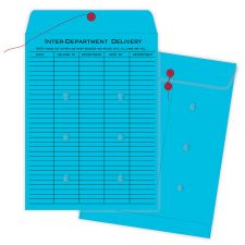 Quality Park Interdepartment Envelopes, 10" x 13", 1-Sided Narrow Rule, Button & String Closure, Blue, Box Of 100