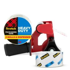 Scotch Heavy Duty Shipping Packing Tape, 2 Tape Rolls with 1 Dispenser, 1 7/8 in x 54.6 yd, 3" Core, Designed - 38502ST