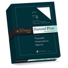 Southworth Diamond White 25% Cotton Business Paper, 8 1/2" x 11", 24 Lb, White, Box Of 500