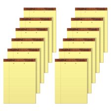TOPS 2-Hole Punched Perforated Writing Pads, 8 1/2" x 11 3/4", Legal Ruled, 50 Sheets, Canary, Pack Of 12 Pads