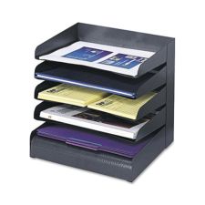 Safco Steel Horizontal-Tray Desktop Sorter, Five Sections, Letter Size Files, 12" x 9.5" x 11.25", Black