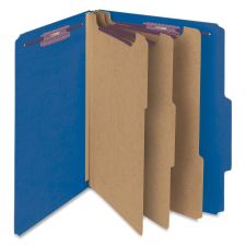 Smead Classification Folders, Top-Tab With SafeSHIELD Coated Fasteners, 3 Dividers, 3" Expansion, Letter Size, 50% Recycled, Dark Blue, Box Of 10