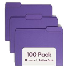 Smead Color File Folders, Letter Size, 1/3 Cut, Purple, Box Of 100