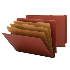 Smead Full End-Tab Classification Folder With SafeSHIELD Fastener, 2" Expansion, 3 Dividers, 8 1/2" x 11", Letter, 60% Recycled, Red, Box of 10