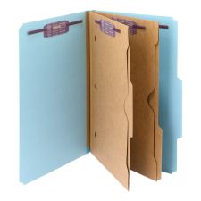 Smead Pressboard Classification Folders With SafeSHIELD Fasteners And 2 Pocket Dividers, Legal Size, 50% Recycled, Blue, Box Of 10