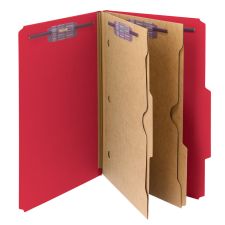 Smead Pressboard Classification Folders With SafeSHIELD Fasteners And 2 Pocket Dividers, Legal Size, Bright Red, Box Of 10