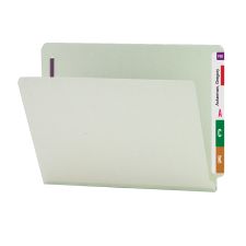Smead Pressboard End-Tab Folders With SafeSHIELD Fastener, Straight Cut, 1" Expansion, Letter Size, Gray/Green, Pack Of 25