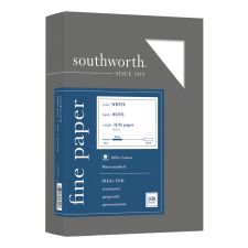 Southworth 100% Cotton Business Paper, 8 1/2" x 11", 24 Lb, 100% Recycled, White, Box Of 500