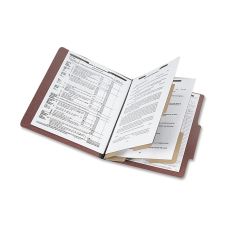 ACCO Durable Pressboard Classification Folders, Legal Size, 3" Expansion, 2 Partitions, 60% Recycled, Earth Red, Box Of 10