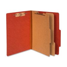 ACCO Durable Pressboard Classification Folders, Letter Size, 3" Expansion, 2 Partitions, 60% Recycled, Earth Red, Box Of 10