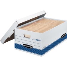 Bankers Box Stor/File FastFold Medium-Duty Storage Boxes, Legal Size, 24D x 15" x 10", White/Blue, Case Of 12 - 00702