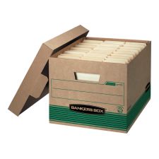 Bankers Box Stor/File Medium-Duty Storage Boxes, Letter/Legal Size, 15" x 12" x 10", Kraft/Green, Case Of 12 - 12770
